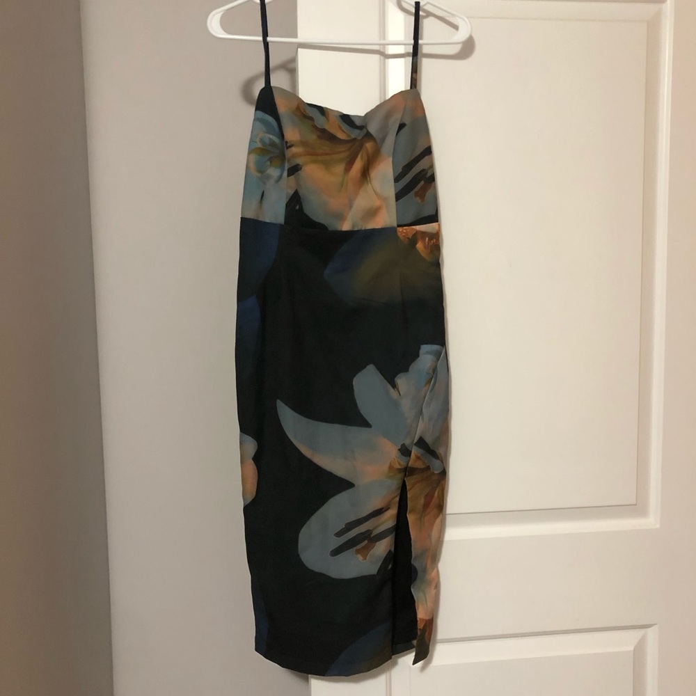 Navy blue floral midi dress